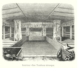Interiér etruské hrobky (rytina) od Italian School
