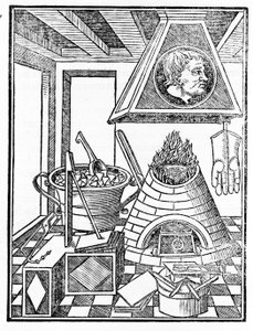 Vnitřní pohled na hutní dílnu Rytina z „Voarchadumia contra alchimiam ars differenta ab archimia et sophia...“ od Giovanniho Agostina Panthea (1517-1535) od Italian School