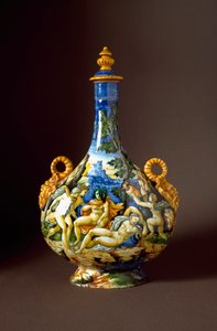 Io et Juno Keramická karafa vyrobená v Urbinu v dílně Fontana, Itálie. Florencie 16. století, Museo Nazionale del Bargello – Io a Juno. Keramický džbán z dílny Fontana, Urbino. 16. století. Národní muzeum Bargello, Florencie, Itálie od Italian School