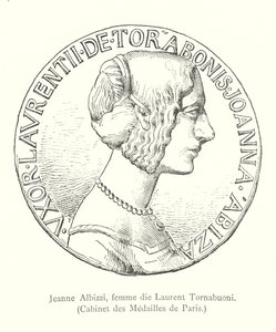 Jeanne Albizzi, manželka Laurenta Tornabuoniho, Cabinet des Medailles de Paris (rytina) od Italian School