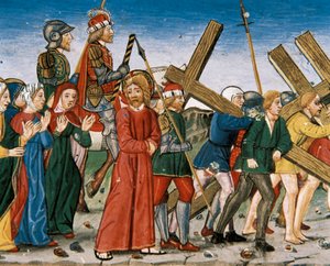 Ježíš vede na Kalvárii a Svaté ženy na cestě. Rukopis Cristóbala de Predis (1440-1486) od Italian School
