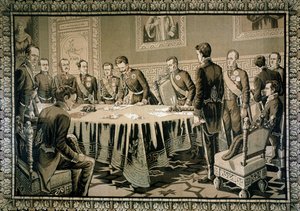 Král Karel Albert Savojský podepisuje statut (tapiserie) od Italian School