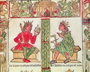 Král Latinus a král Alexandr, z Knihy osudu od Lorenza Spirita Gualtieriho (tištěný papír) od Italian School