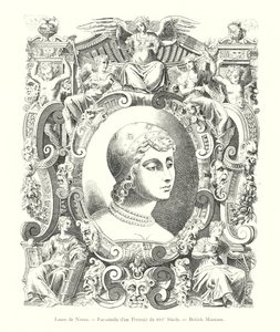 Laure de Noves, faksimile portrétu ze 16. století, Britské muzeum (rytina) od Italian School