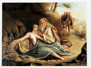 Le Bon Samaritan - v „“ Zlaté klasické Bibli: Historie Božího zjevení ve starověku a v novém úsilí“ od Giovanniho Ladislao Sykory (vol. 2), přeložil Don Clemente Benetti. (italská bible) od Italian School
