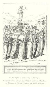 Triumph of Chastity, od Petrarca, faksimile rytiny z 15. století připisovaná Nicoletto da Modena, podle tisku (rytina) Britského muzea od Italian School