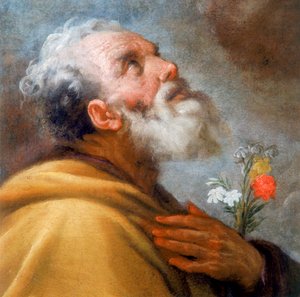 Madona s dítětem se svatými Josefem a Řehořem Velikým a dušemi očistce, detail tváře svatého Josefa od Italian School