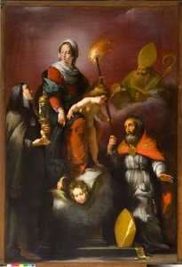 Madona s dítětem a svatí Klára, Ambrož a Erasmus, kolem roku 1625 od Italian School
