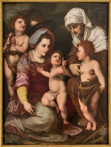 Madona s Jezulátkem, sv. Alžběta, Jezulátko sv. Jana a dva andělé, kopie od Andrea Del Sarto (olej na desce) od Italian School