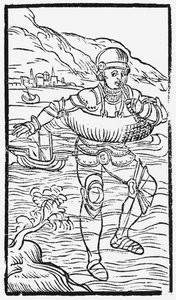 Muž s prstenem života, ilustrace z Dějin severních národů od Olause Magnuse (1490-1558), vydáno v Římě, 1555 od Italian School