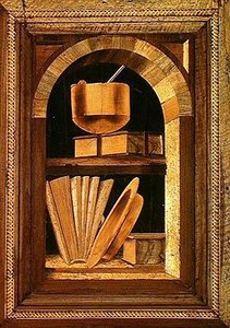 Intarzie panel zátiší s knihami (dřevo) od Italian School
