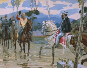 Setkání mezi Giuseppem Garibaldim a králem Viktorem Emmanuelem II. (1820-78) 26. října 1860 v Teano, ilustrace z alba o historii Risorgimenta vyrobeného pro čokoládový Talmone, la od Italian School
