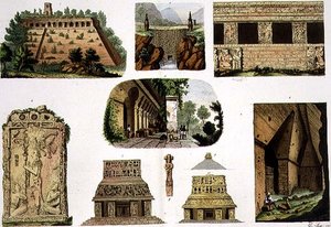 Mexické starožitnosti, architektonické detaily, deska 48A z „Dějiny národů“ (akvatinta) od Italian School