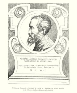 Michel-Ange Buonarotti, faksimile portrétu J Bonasone, po důkazu ze sbírky barona Edmonda de Rothschilda (rytina) od Italian School