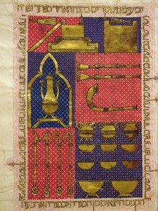 Ms.OR.26 fol.25v Chrámové nástroje, z hebrejské Bible (vellum) od Italian School