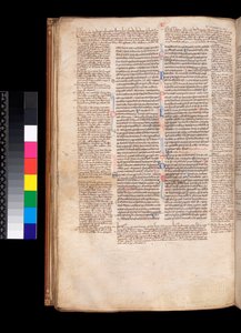 Ms 213. Gregory IX, Decretales with Apparatus od Bernarda Botone z Parmy, F.93v. Hlavní text v gotickém knihkupectví (littera rotunda) od Italian School