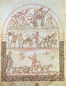 paní Plutová. 12.17, c. 1b, Pozemské město s útrapami a neštěstím lidstva a soudem duše, z Božího města od svatého Augustina, 11.-12. od Italian School