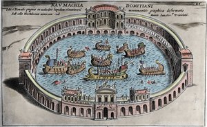 Naumachia, námořní boj v amfiteátru v Římě. od Italian School