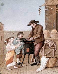 Neapolští malí metieri: prodejce kaštanů - (Starý obchod: prodejce kaštanů) Akvarel 19. století - Neapolské Museo Nazionale di San Martino od Italian School