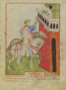Nouv Acq Lat 1673 f.93 Jízda na koni, z Tacuinum Sanitatis, asi 1390-1400 od Italian School