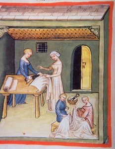 Nova 2644 fol.105v The Tailors Shop: Clothes of Linen, od Tacuinum Sanitatis od Italian School