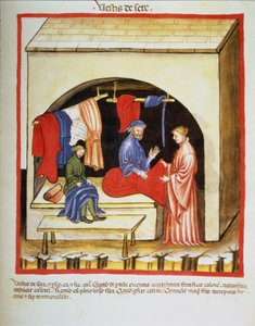 Nova 2644 fol.106r The Tailors Shop : Clothes of Silk, od Tacuinum Sanitatis od Italian School
