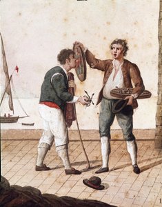 Staré neapolské metiery: prodejci malých hadů - (staroneapolské obchody: prodejce užovek) Akvarel 19. století - Neapolské Museo Nazionale di San Martino od Italian School