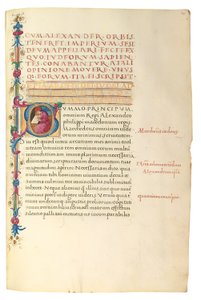 PSEUDO-ARISTOTLE, Secreta secretorum; "MARDOCHEUS IUDEUS", Epistola ad Alexandrum de cognitione veri dei; ADAM DE MONTALDO (fl. cca 1450-1495), Divinitus prolata iudicia sive premonita; Quedam alia summatim posita iudicia, Řím, cca 1490 (tuš a barva na vel od Italian School