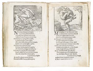 Stránka z "Sonetti Lussuriosi" od Pietra Aretina, ilustrovaná Giuliem Romanem a vyrytá Marcantoniem Raimondim, publikováno v Benátkách, kolem roku 1527 od Italian School