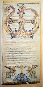 Strana pontifikálu obsahující modlitby a obřady, které má Eveque provést (Ms.724/1-Carta3) Rukopis z 10. století. Řím, Biblioteca Casanatense od Italian School