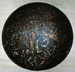 Pageant Shield s výjevy z římské historie (malované dřevo)