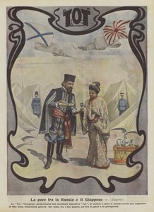 Mír mezi Ruskem a Japonskem (barevná litografie) od Italian School