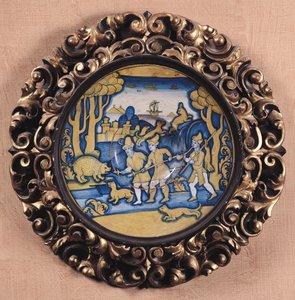 Talíř zdobený loveckou scénou, dílna Deruta, cca 1540-45 (majolika) od Italian School