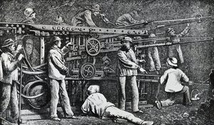 Pneumatický stroj na vrtání hornin, který vytvořil Giovanni Battista Piatti a zdokonalil Germano Sommeiller (1815-1871), rytina Itálie od Italian School