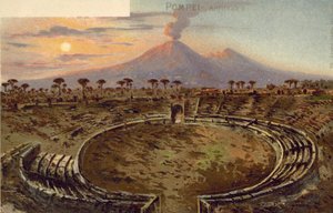 Pompeje, Itálie, Amfiteátr (barevná litografie) od Italian School