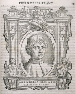 Portrét Piera dell Francesca (1415-92) z Vasaris Lives of the Artists, poprvé publikován v roce 1550 od Italian School