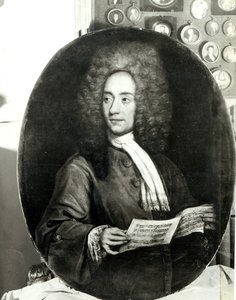 Portrét skladatele Tomaso Giovanni Albinoniho (1671-1751) s hudební partiturou od Italian School