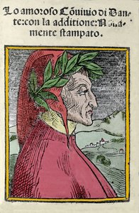 Portrét italského básníka Dante Alighieriho (1265-1321). Rytina. Frontispice "" Il convivio "" z roku 1554 od Italian School