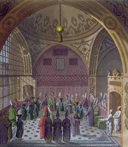 Přijetí západních velvyslanců velkovezírem sultána v Konstantinopoli, kolem roku 1820 (barevná rytina) od Italian School