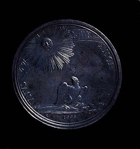 Rub portrétní medaile Anny Isabely Mantovské s vyobrazením orla pozorujícího slunce, ražba 1698. Nápis: VNVS AMOR (stříbrná) (avers viz 119199) od Italian School