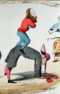 Risorgimento: satirická kresba zobrazující hrdiny Risorgimenta Giuseppe Garibalidi (1807-1882) upravující římskou otázku, politický spor o roli Říma, sídla světské moci papeže a hlavního města nového království od Italian School