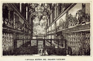 Řím: Sixtinská kaple ve Vatikánském paláci (litho) od Italian School