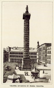 Řím: Antoninův sloup na Piazza Colonna (litho) od Italian School