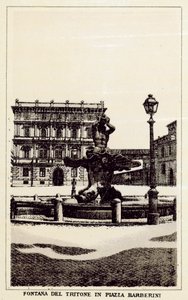 Řím: Fontána Triton na náměstí Piazza Barberini (litho) od Italian School