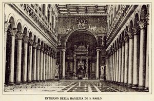 Řím: Interiér baziliky Di S Paolo (litho) od Italian School