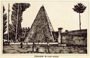 Řím: Pyramida Cajo Cestio (litho) od Italian School