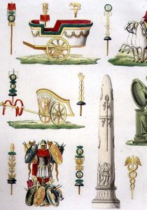 Římské vozy, trofeje a vojenské památky, detail desky 20, třída 5 části I „Historie národů“, vyryl Marco Comirato (asi 1800-69) (akvatinta) (viz také 93291) od Italian School