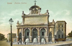 Řím, Itálie, Fontana Paolina (barevná litografie) od Italian School