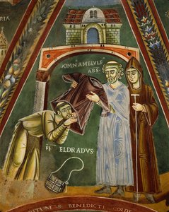 Svatý Heldrad se vrací ze Santiaga de Compostela, v kapli sv. Heldrad a Nicholas (freska) od Italian School