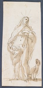 Svatá Markéta z Cortony, konec 17. století (pero a hnědý inkoust a pero na černé křídě) od Italian School